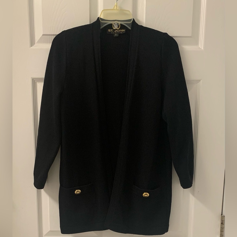 St John’s Basics Santana Knit Luxurious Open Front Santana Cardigan SZ P